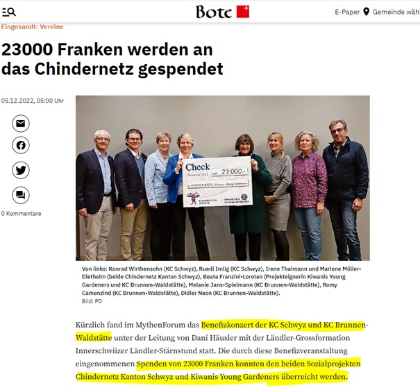 23 000 Franken an das Chindernetz